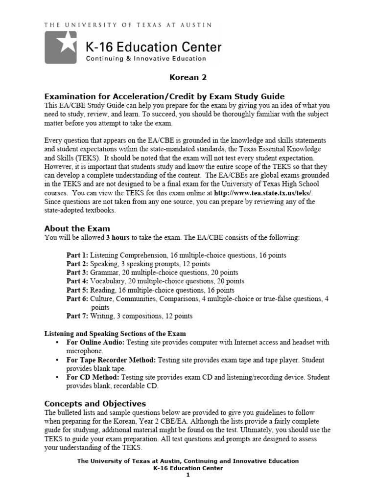Korean 2 Exam Study Guide | PDF | Multiple Choice | Korean Language