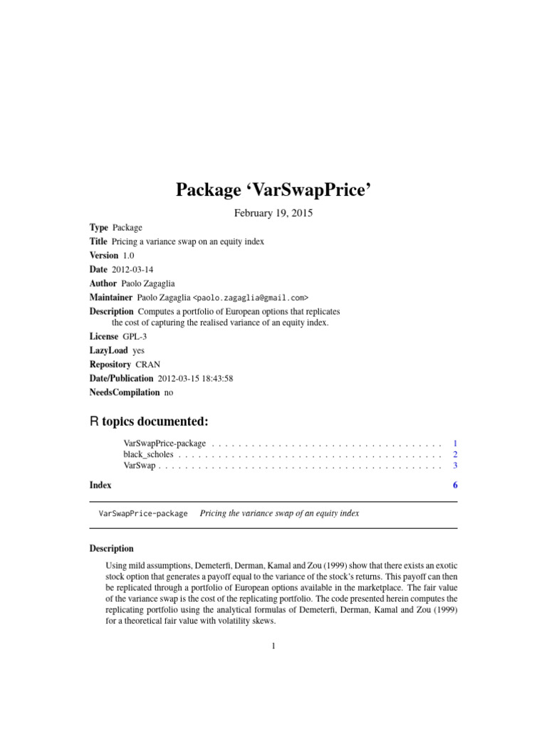 Var Swap Price | PDF | Black–Scholes Model | Option (Finance)