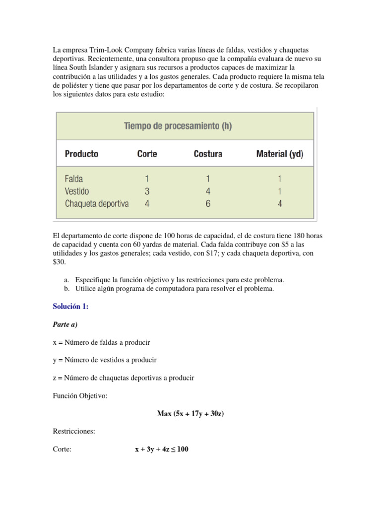Gu a desarrollo modelo matem tico con m todo simplex y soluci n con