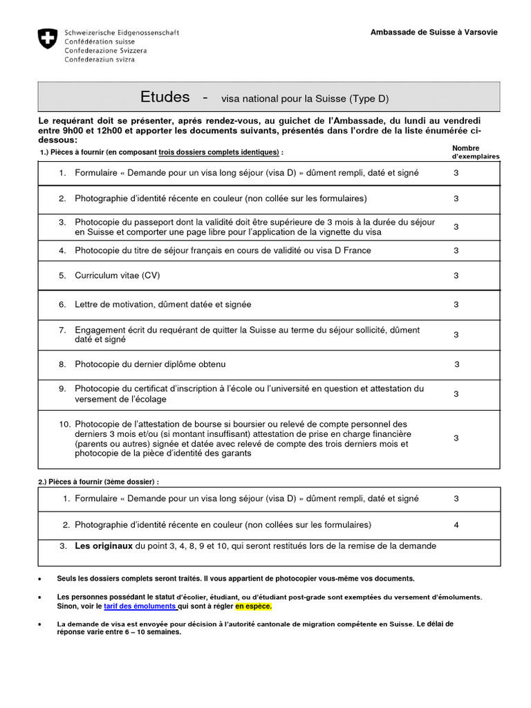 Visa d'étude pour la Suisse: Guide D | PDF | Visa (Document)