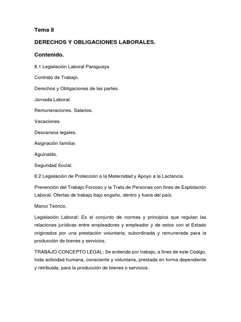 Tema 8 Derechos y Obligaciones Laborales | PDF | Derecho laboral | Salario
