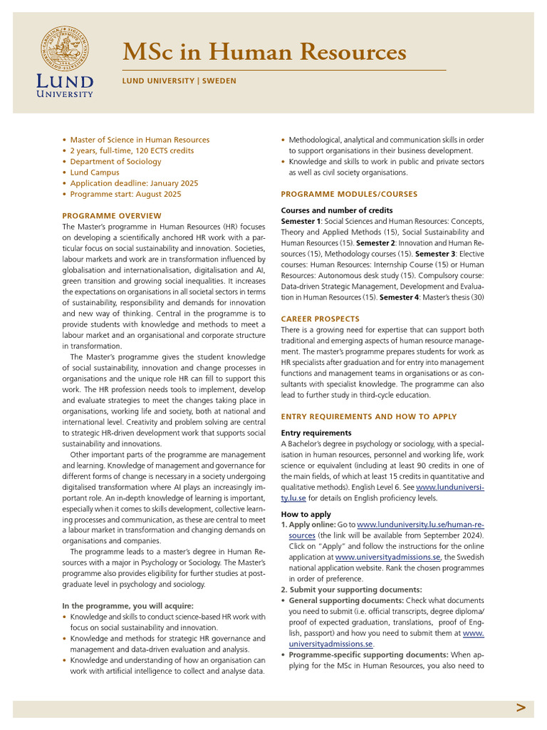 MSc HR: Social Sustainability Focus | PDF | Human Resources | Sociology