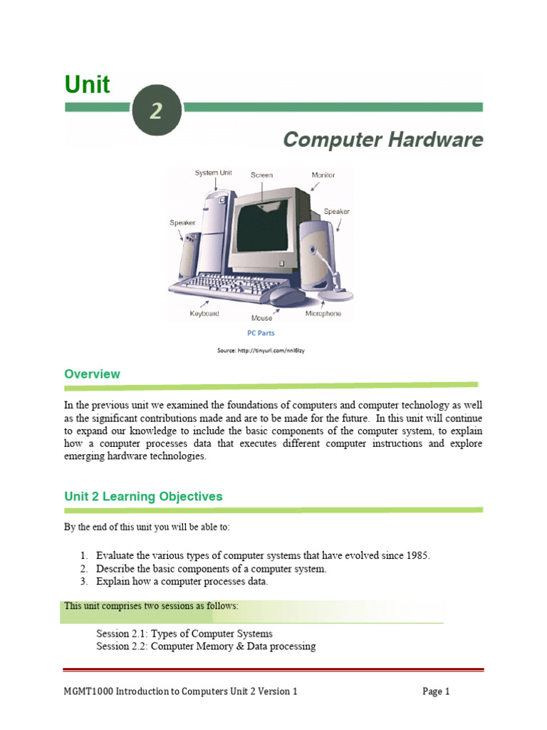 Unit 2 - Computer Hardware (General & Processing Hardware) | PDF ...
