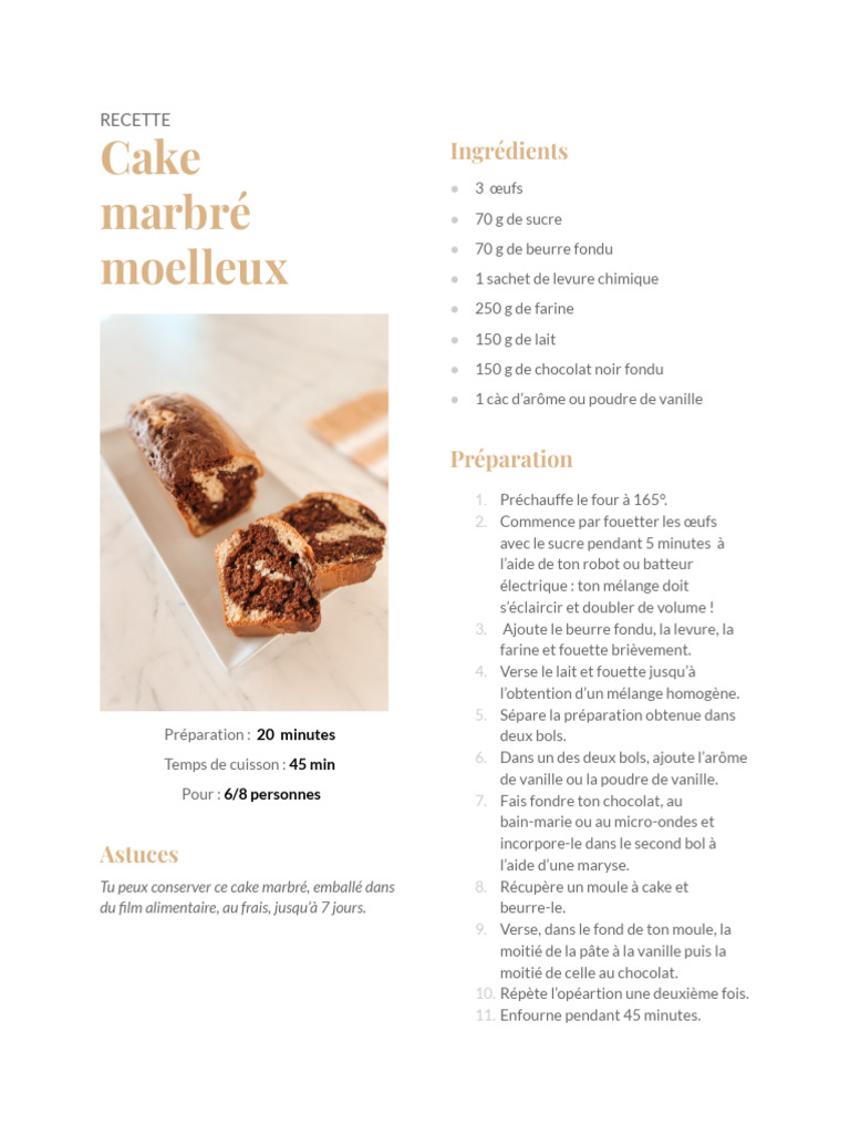 Recette illustrée du gâteau marbré | PDF | Chocolat | Nourritures