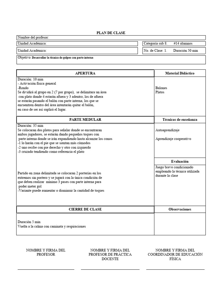 Plan de Clase | PDF | Maestros | Aprendizaje