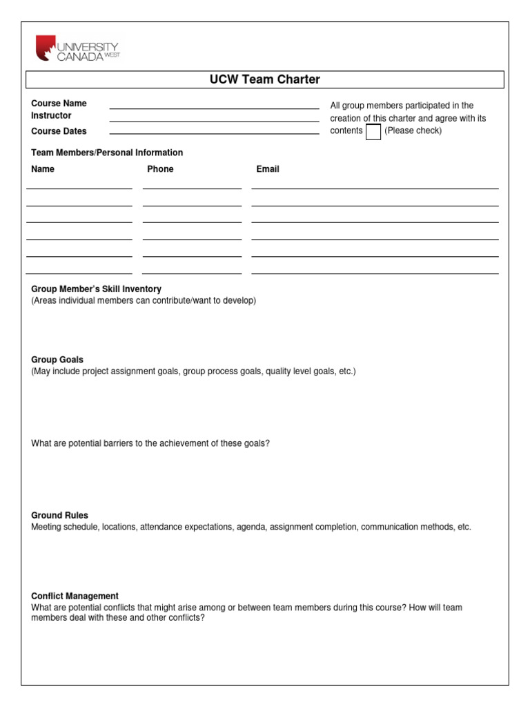 UCW Team Charter-4 | PDF | Career & Growth | Self-Improvement
