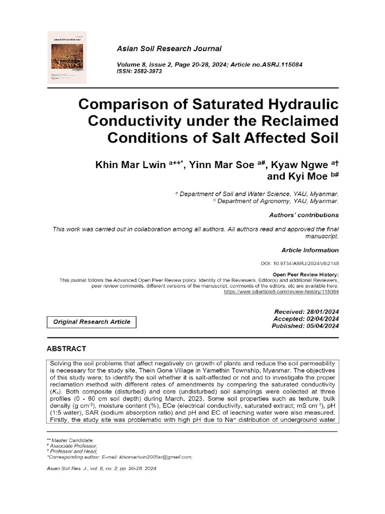 View of Comparison of Saturated Hydraulic Conductivity Under The ...