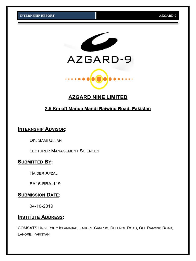 Azgard-9 Internship Report Overview | PDF | Spinning (Textiles) | Textiles