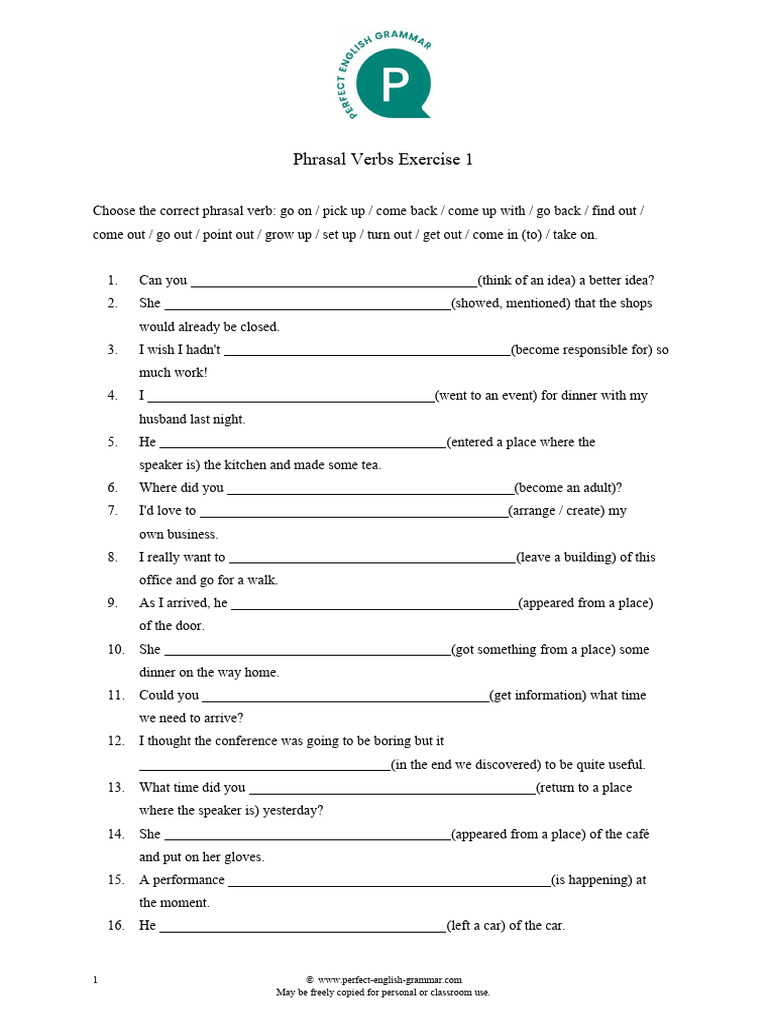 Phrasal Verbs Practice Exercise | PDF | Language Arts & Discipline