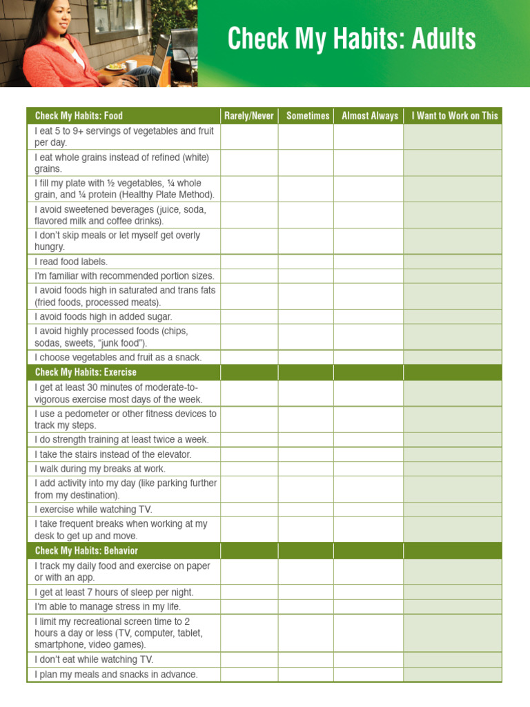 Healthy Habits Checklist for Adults | PDF | Foods | Soft Drink