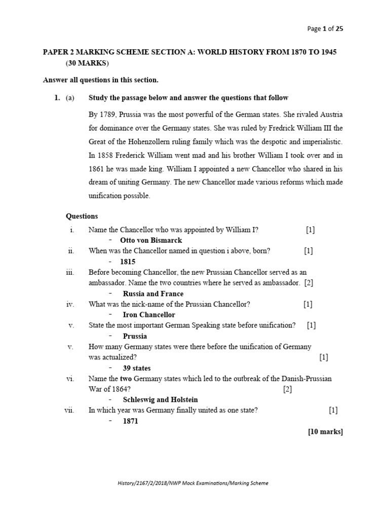 History Marking Scheme PDF European Union League Of Nations