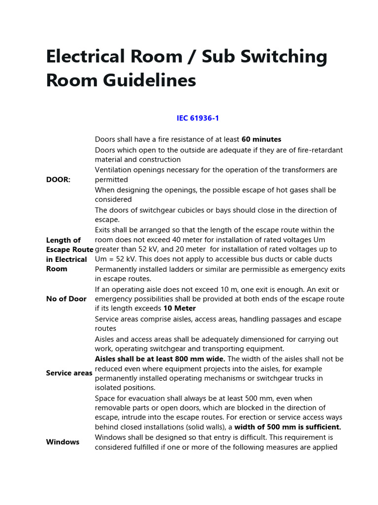 Electrical Room and Substation Guidelines | PDF | Basement | Electrical ...