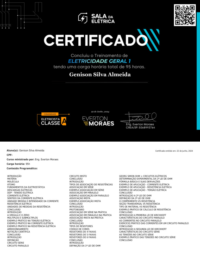 certificado eletricidade geral | PDF | Eletricidade | Circuitos em ...