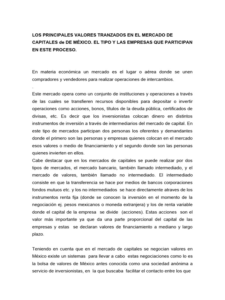 Guía del Mercado de Capitales en México | PDF | Mercado (economía ...