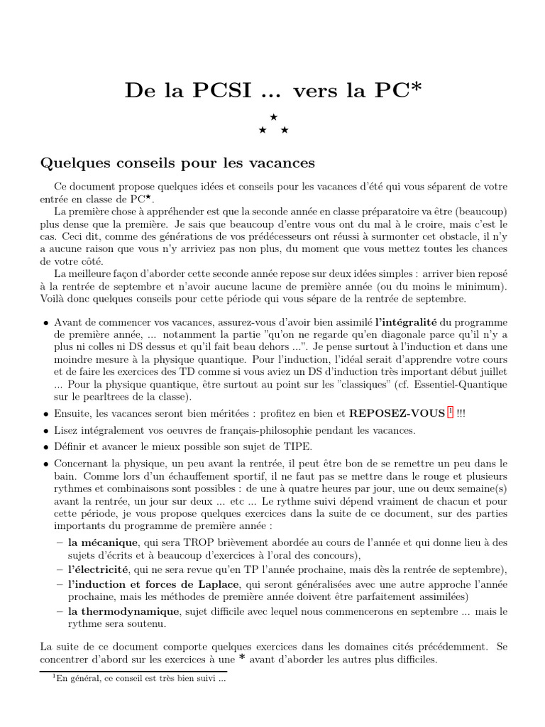 Conseils pour réussir en PCSI-2 | PDF | Champ magnétique | Masse