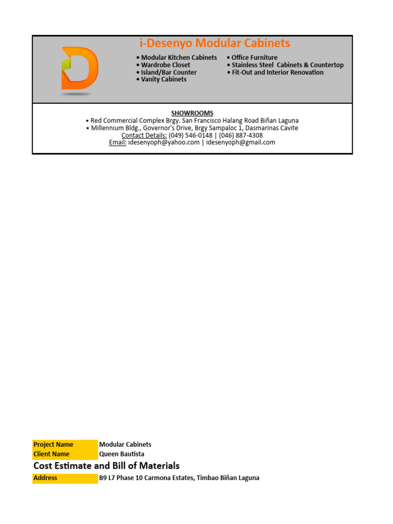 Queen Bautista Modular Cabinets Quotation PDF | PDF | Countertop ...