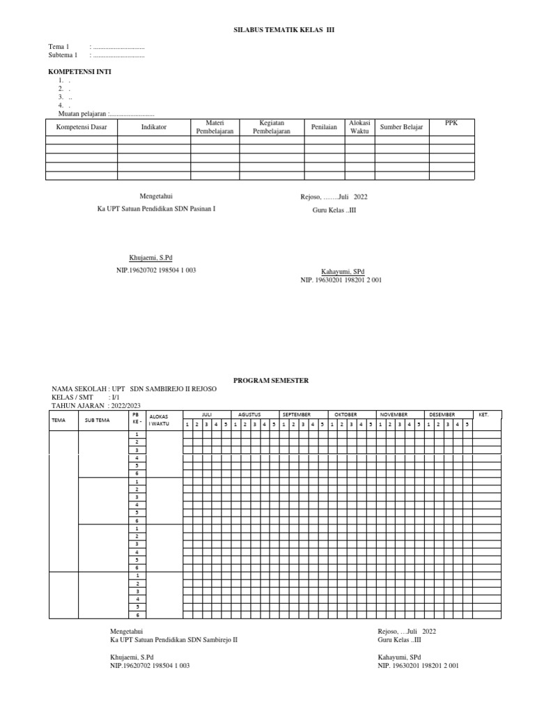 Silabus Tematik Kelas III SD 2022 | PDF