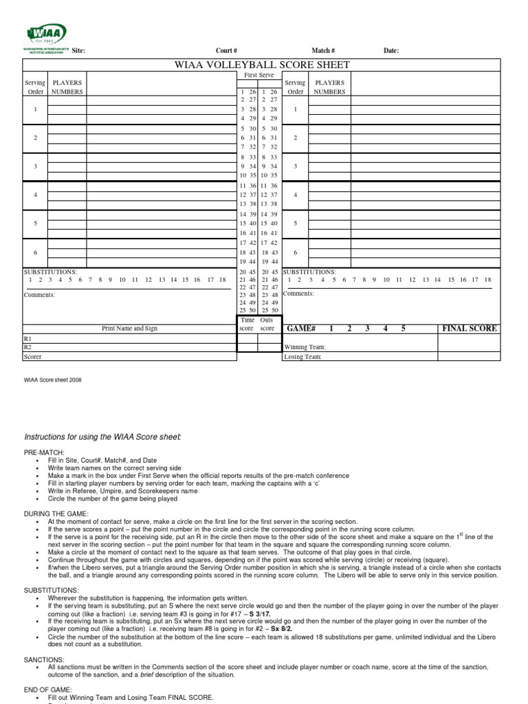 Volleyball score sheets 12 pdf referee sports