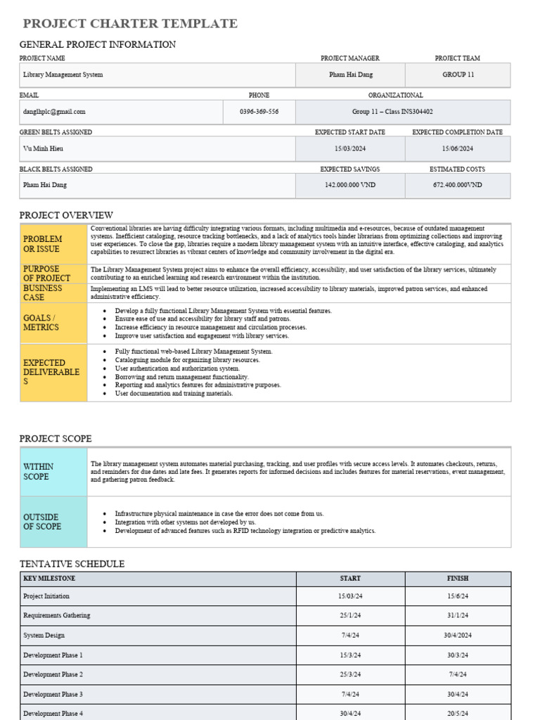 Library Management System Project Charter | PDF | Libraries | Risk