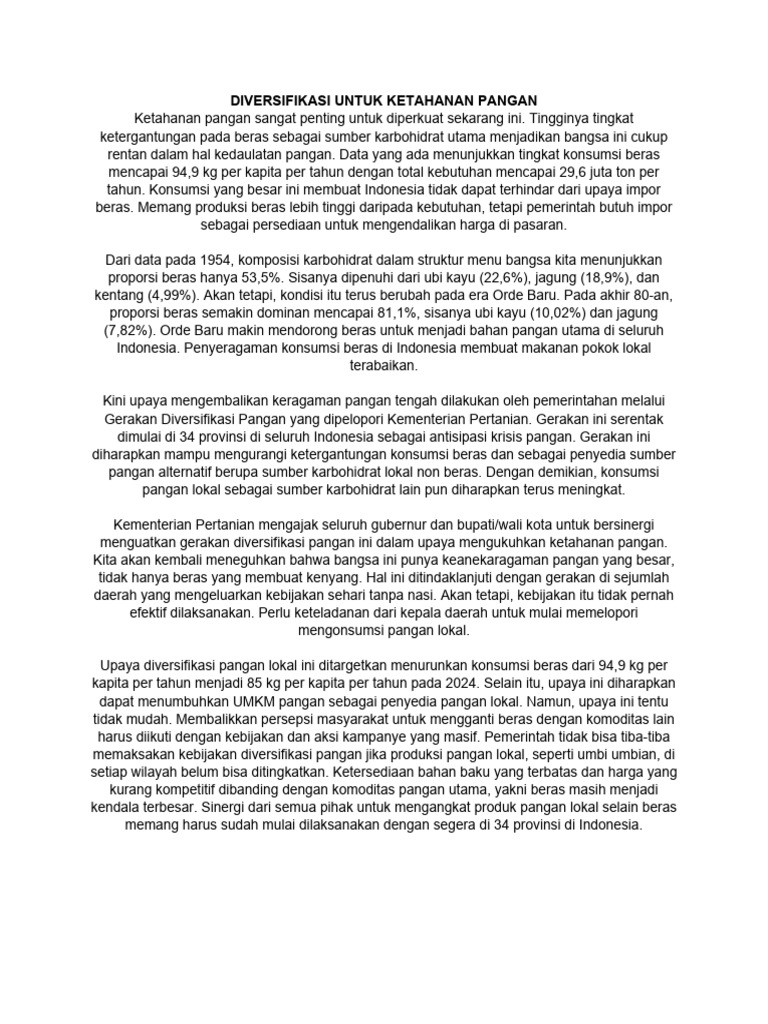 Diversifikasi Untuk Ketahanan Pangan | PDF | Ilmu Sosial | Kesehatan ...