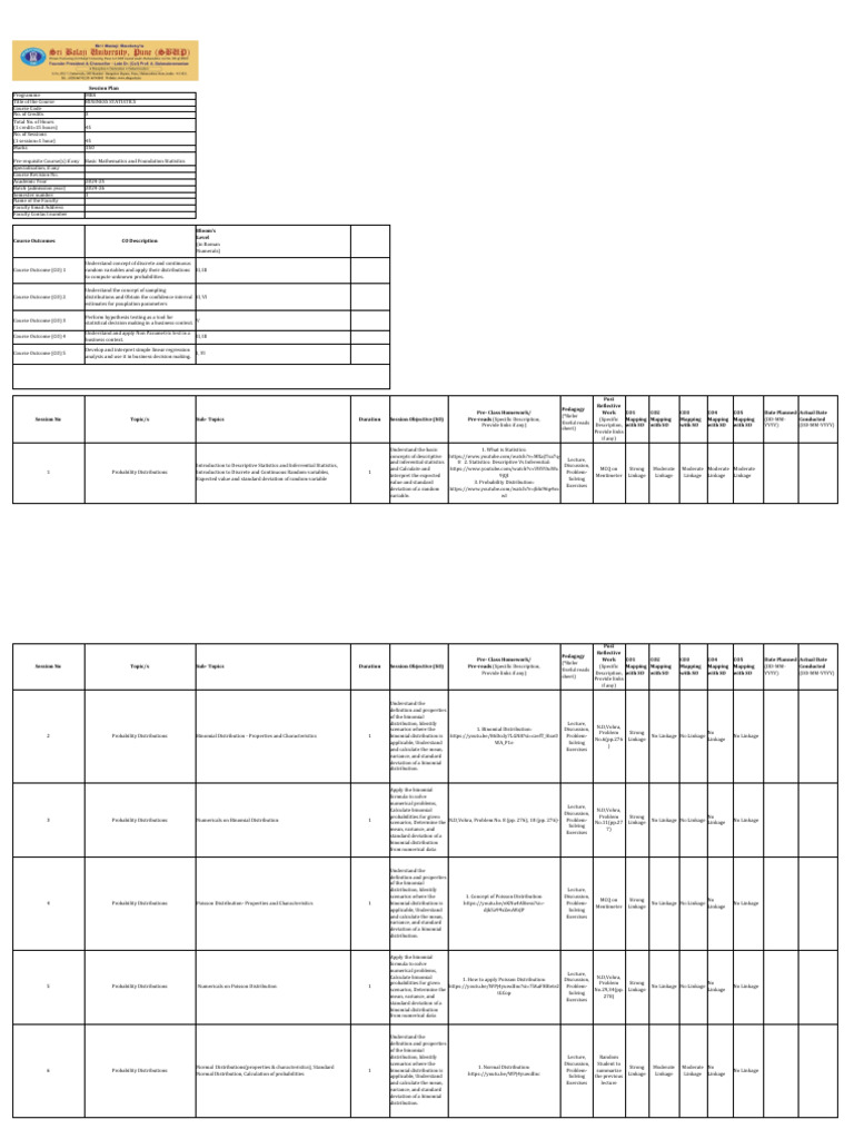 MBA Business Statistics Course Outline | PDF | Statistics | Errors And ...