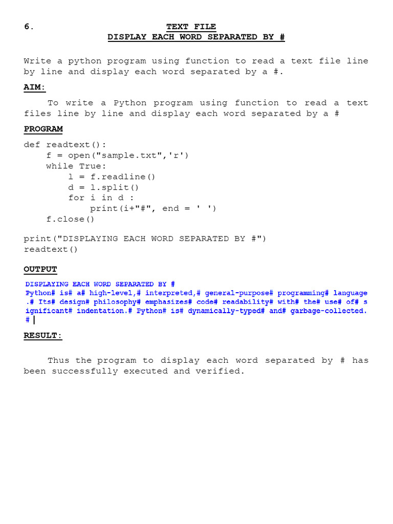 Display Each Separated by # | PDF