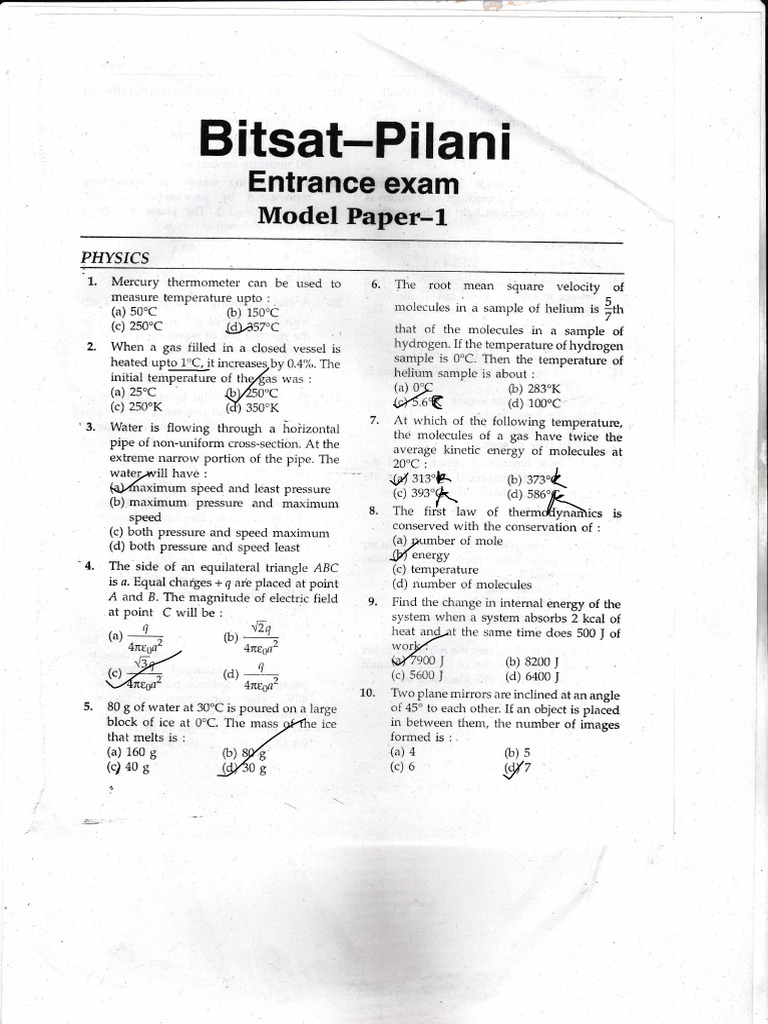 Bitsat Sample Paper 7 | PDF