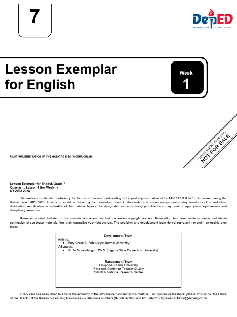 LE Q2 English-7 Week-1 v.2 | PDF | Plot (Narrative) | Reading Comprehension