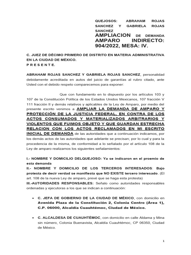 Ampliación de Demanda de Amparo 904/2022 | PDF | Caso de ley | Mandato