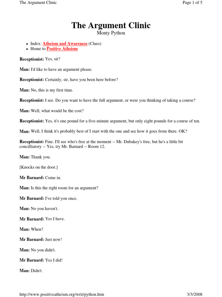 Monty Python's Argument Clinic Script | PDF