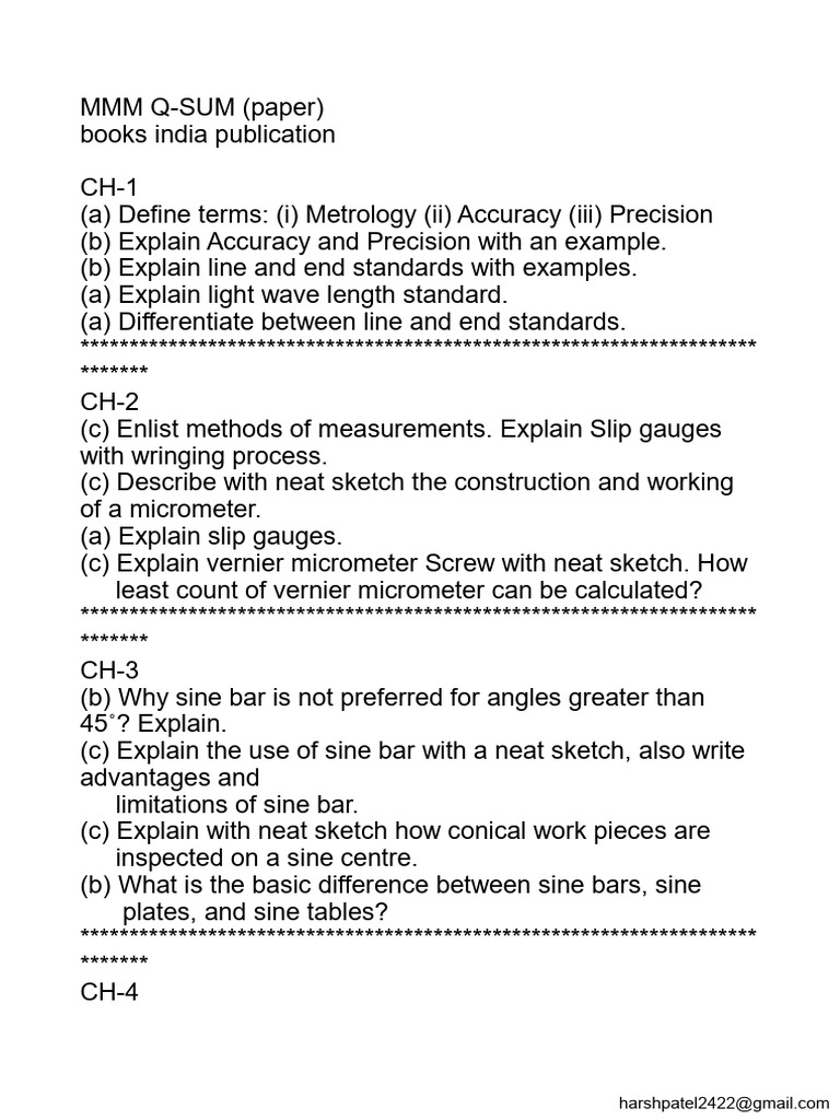 MMM Q-Paper | PDF | Gear | Metrology