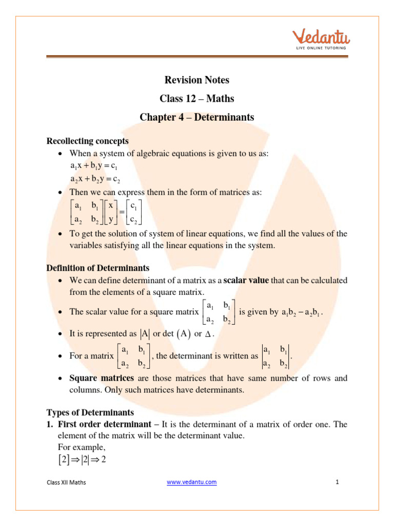 Class 12 Maths: Determinants Overview | PDF | Matrix (Mathematics ...