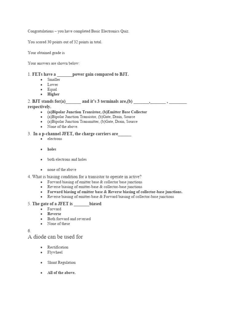 Basic electronics quiz pdf field effect transistor bipolar