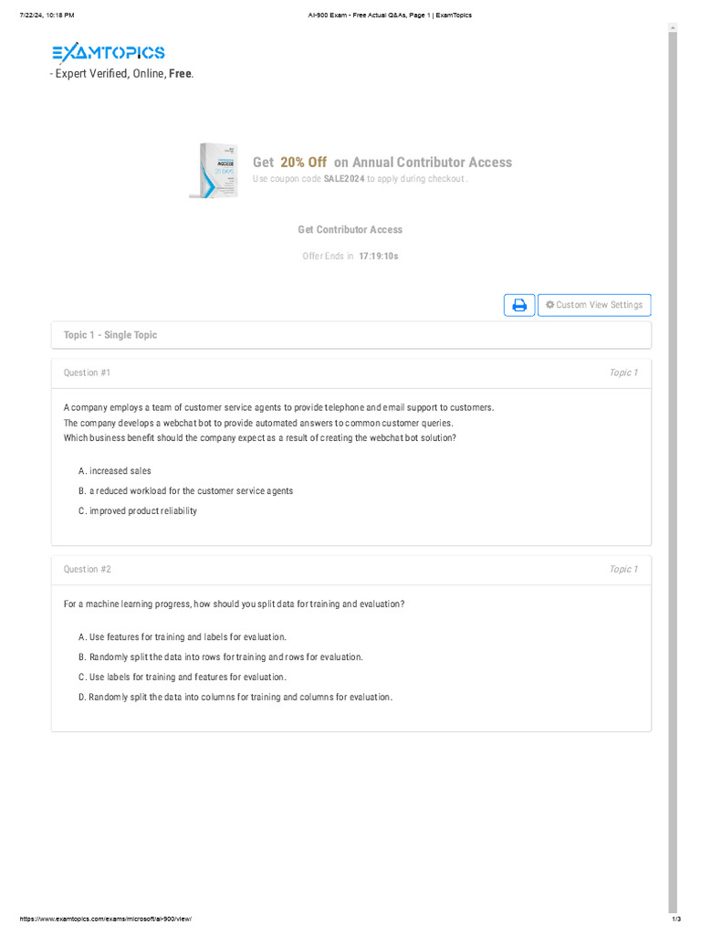 AI-900 Exam Questions and Insights | PDF | Machine Learning ...
