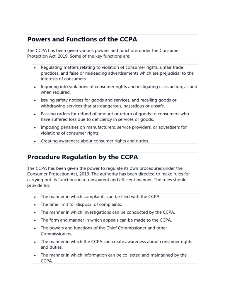 Powers and Functions of The CCPA | PDF | Consumer Protection | False ...