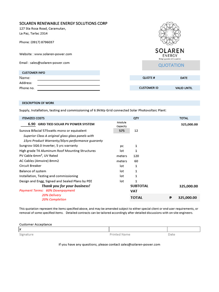 Solar PV System Quotation and Details | PDF | Photovoltaics ...
