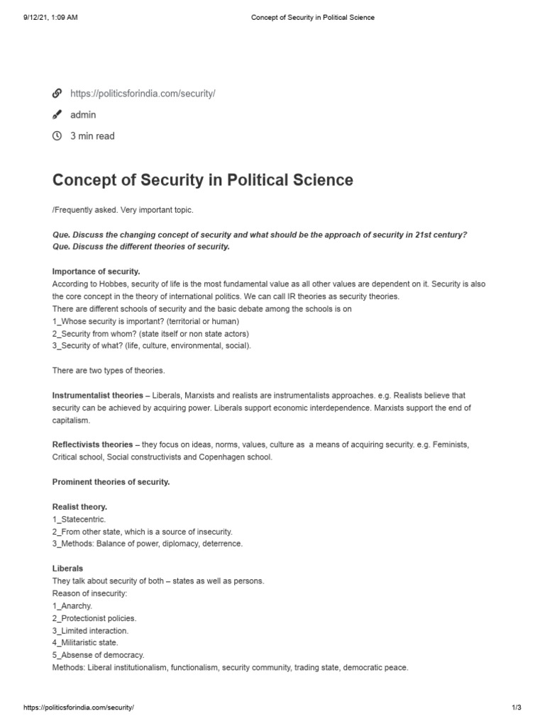 Security Theories in Political Science | PDF | Political Science ...