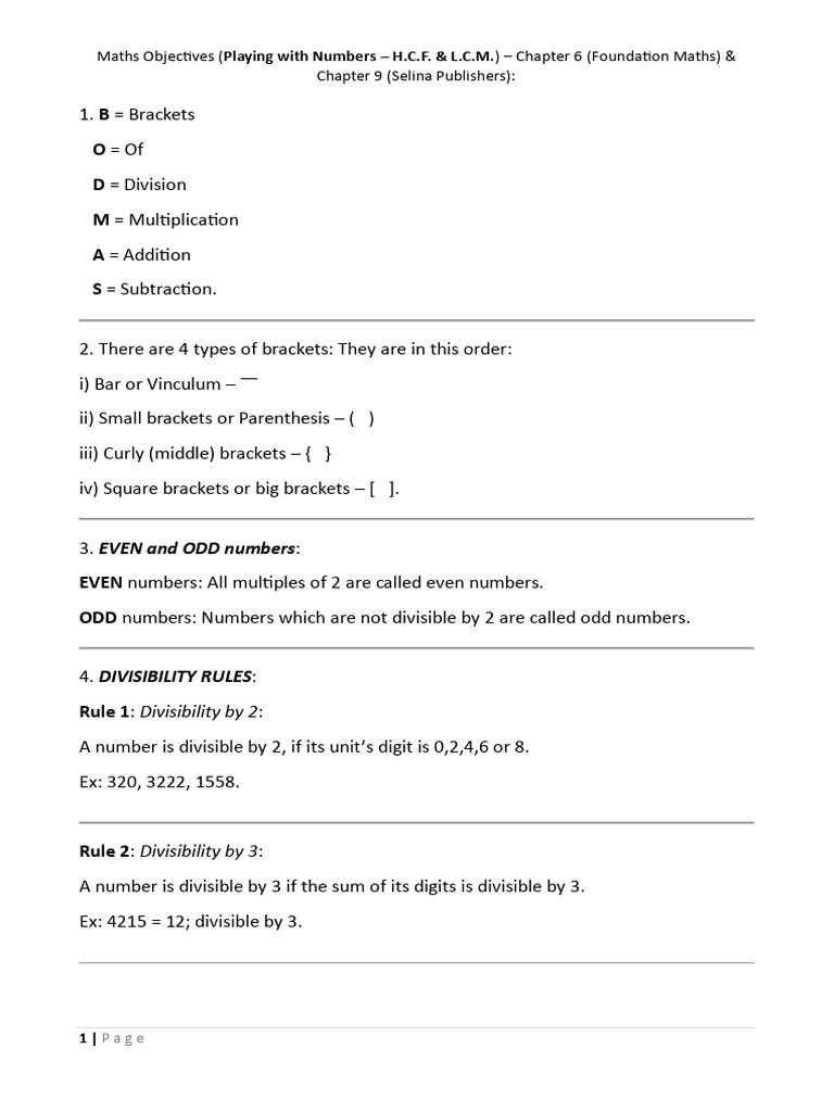 11) Objectives (Playing With Numbers) Both Foundation Maths & Selina ...