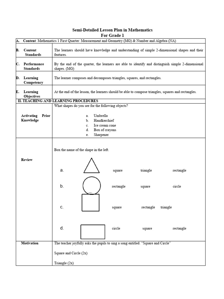 Lesson plan grade1 math v 3 pdf shape learning