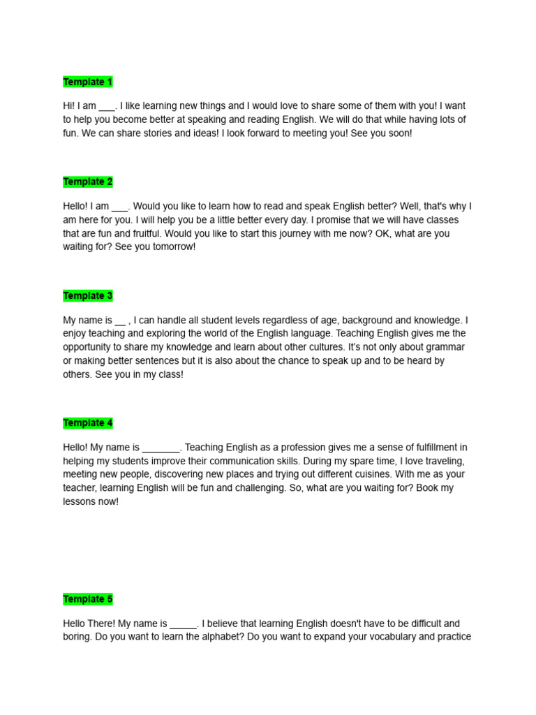 Intro Template | PDF | Career & Growth | Self-Improvement