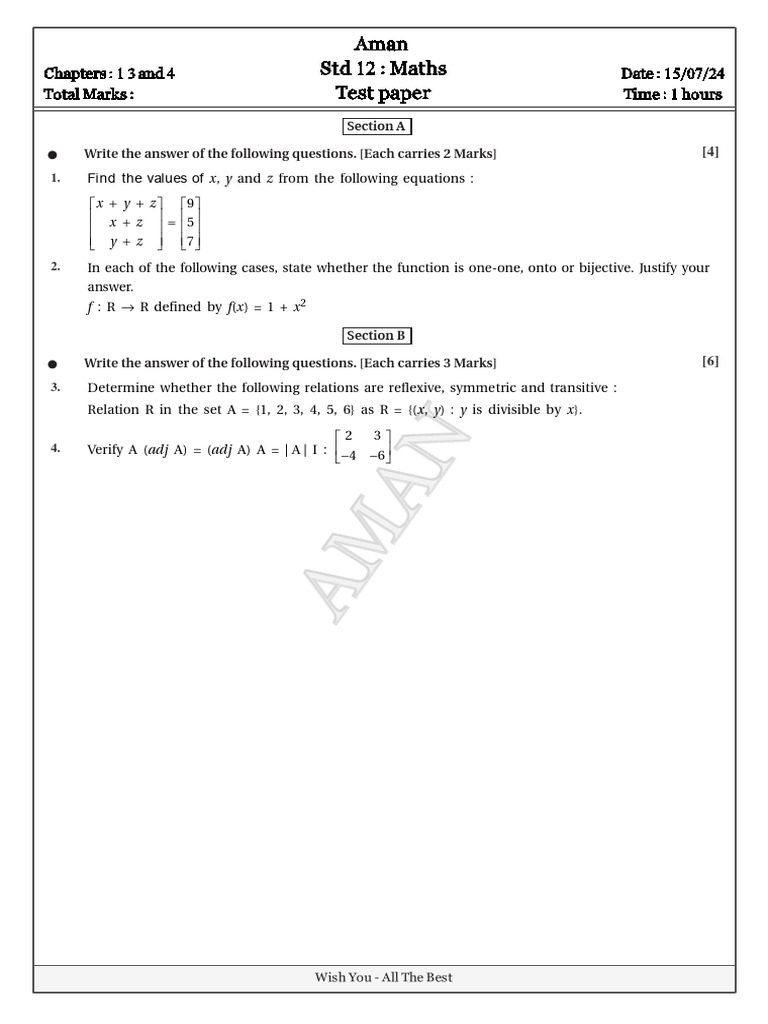 Testpaper D15 Jul 2024 | PDF