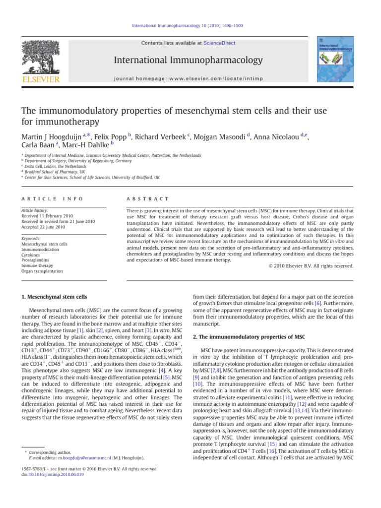 Immunomodulatory Role of MSC in Therapy | PDF | Immunotherapy ...