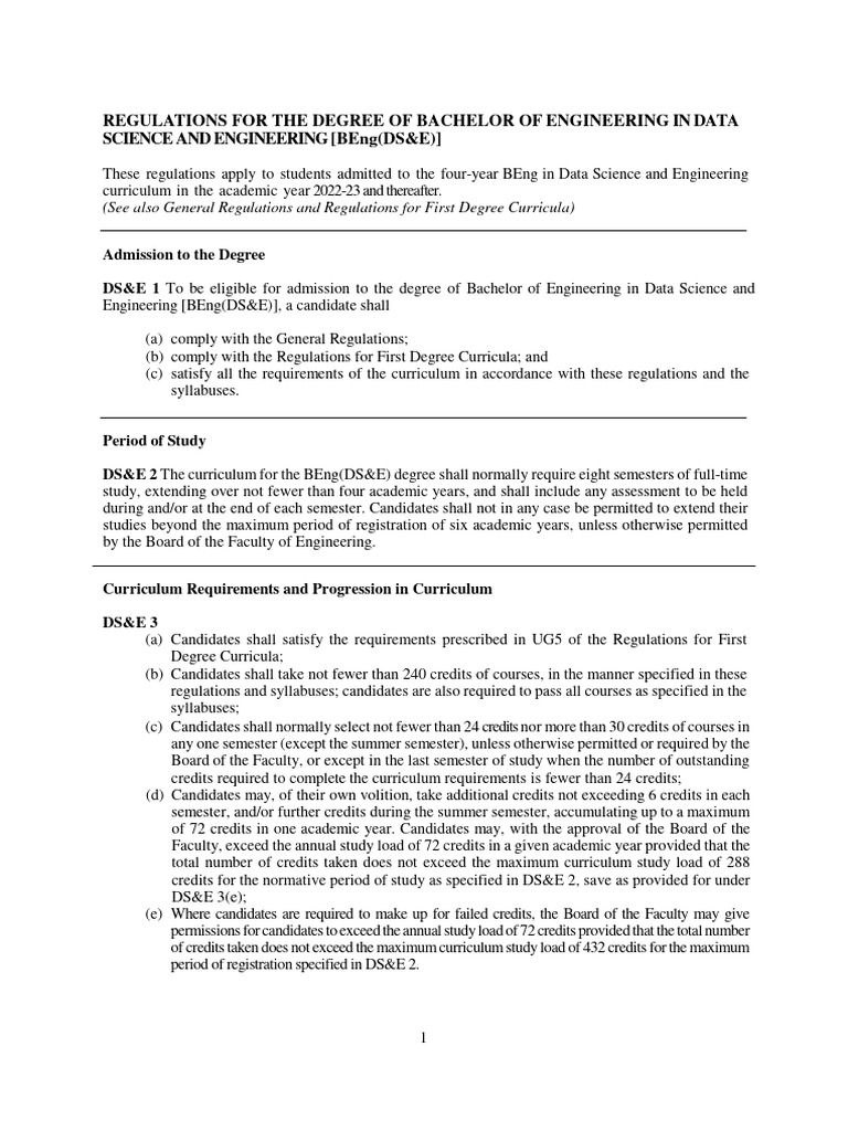 BEng in Data Science & Engineering Regulations | PDF | Curriculum ...