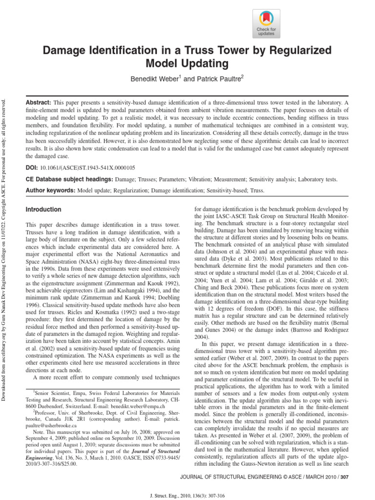Damage Identification in A Truss | PDF | Eigenvalues And Eigenvectors ...