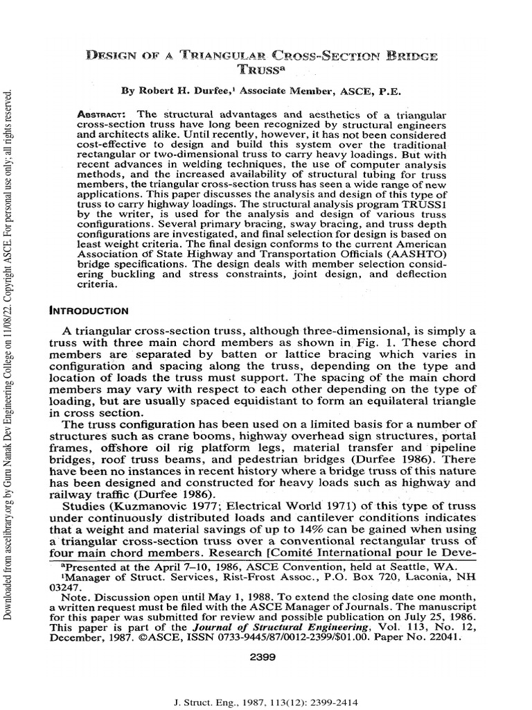 Design of A Triangular | PDF | Truss | Bridge