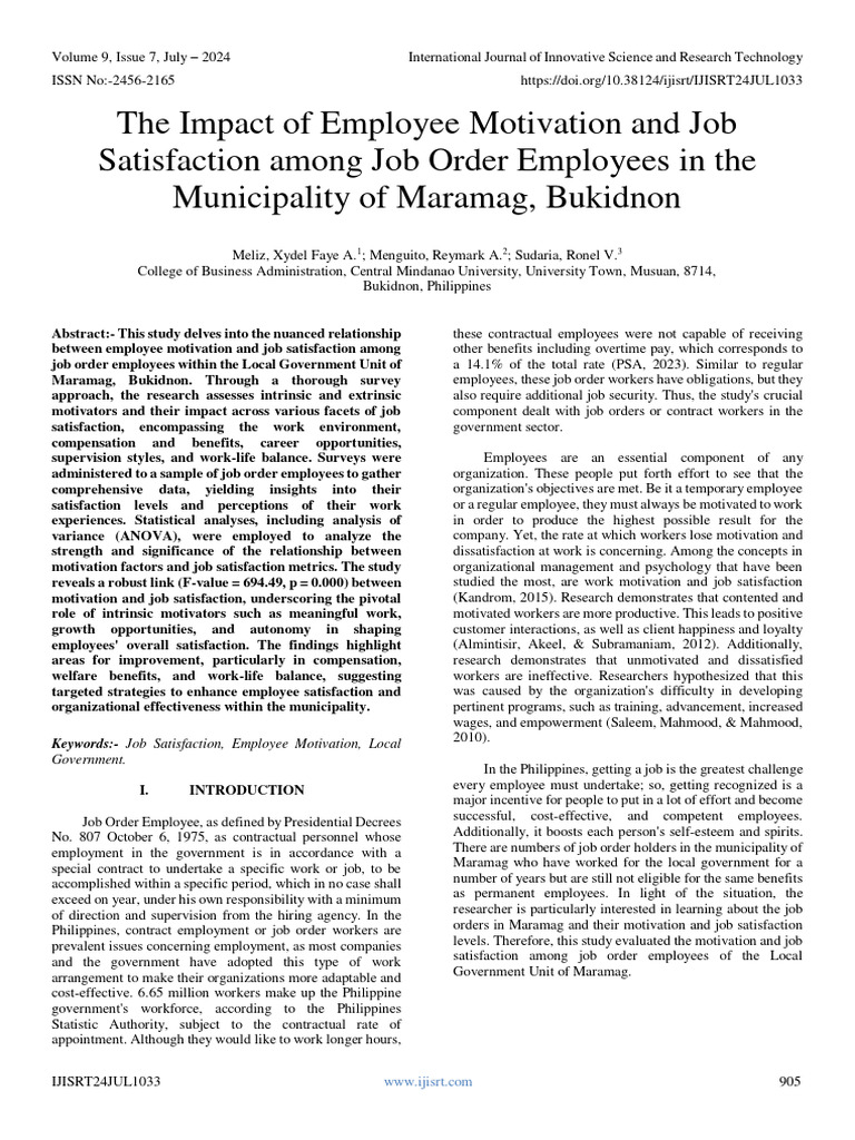 Employee Motivation & Job Satisfaction Study | PDF | Motivation ...