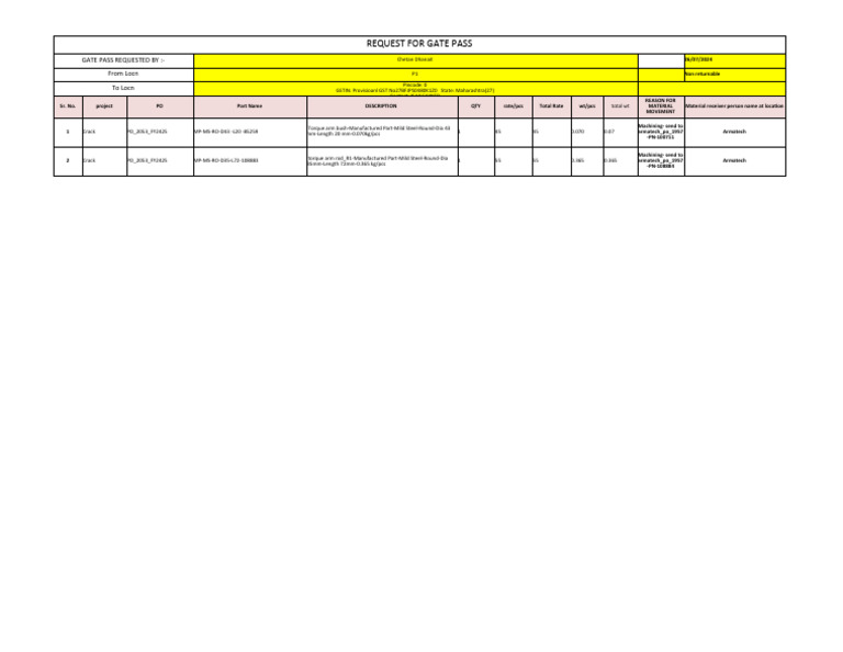 Gate Pass P1 Armatech Weld Part | PDF