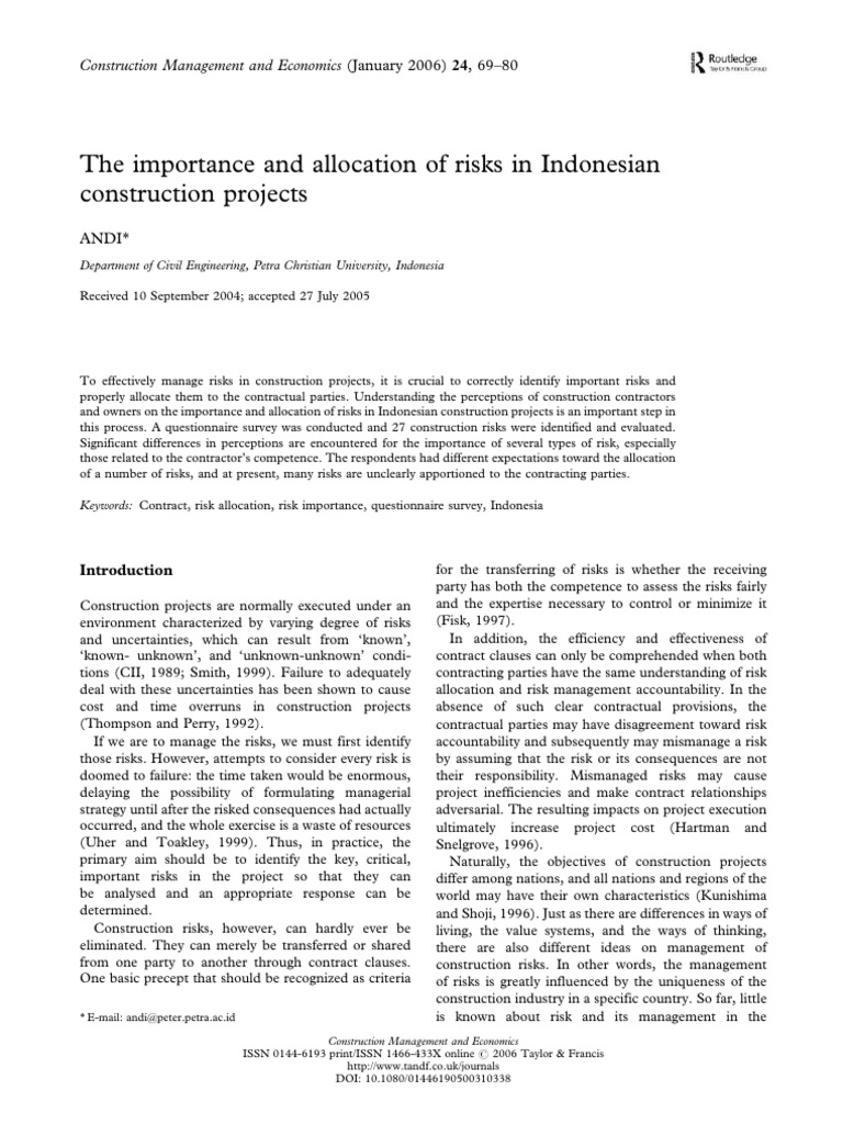 2006 Andi The Importance And Allocation Of Risks In Indonesia