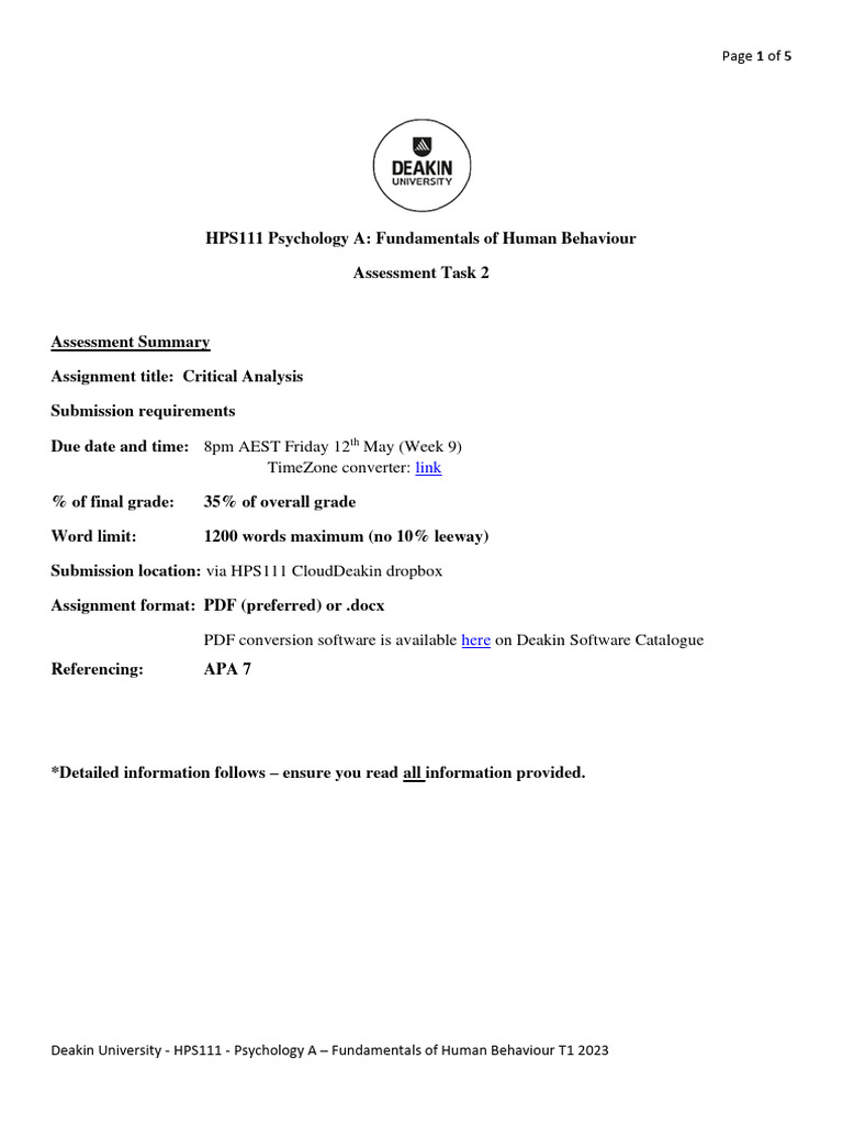 HPS111 Critical Analysis Assignment Guide | PDF | Critical Thinking ...