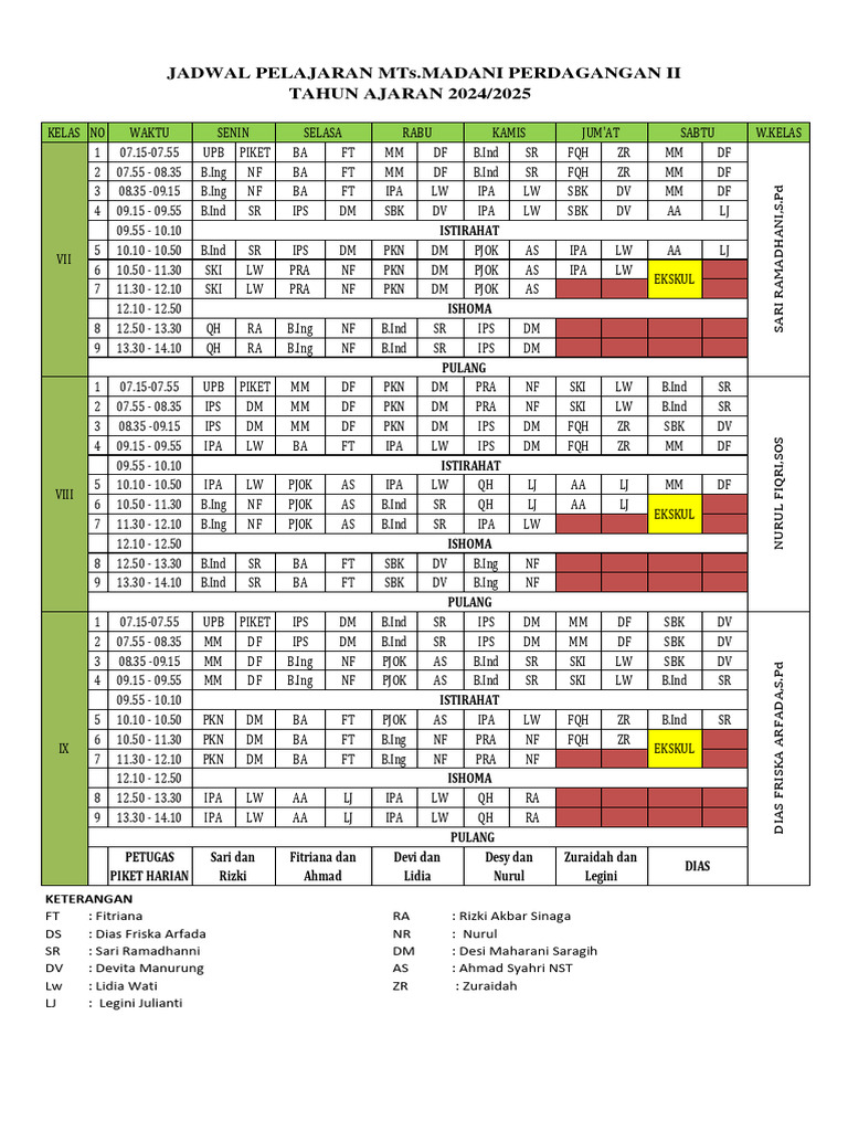 Jadwal Pelajaran Mts | PDF
